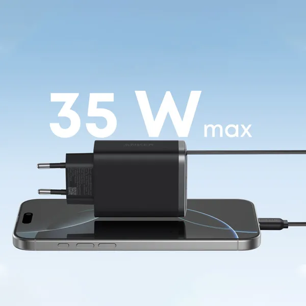 מטען קיר משולב כבל Anker Nano Charger 35W with USB-C cable בצבע שחור - תמונה נוספת