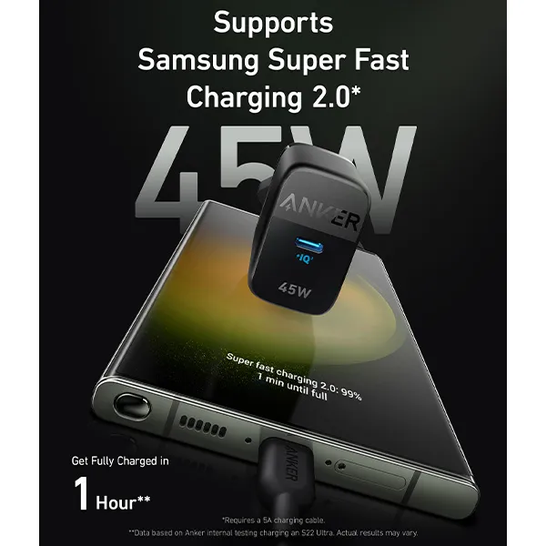 מטען קיר Anker USB-C 313 45W A2643 בצבע שחור - תמונה נוספת