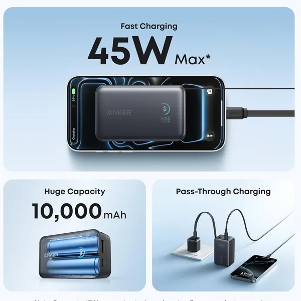 סוללת גיבוי ניידת Anker Nano 45W built-In USB-C Cable 10000mAh - תמונה נוספת