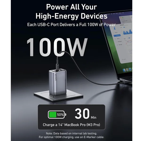 מטען קיר עוצמתי 3 יציאות Anker Prime Charger 100W - תמונה נוספת