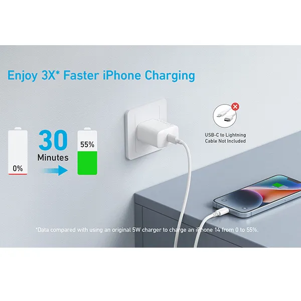 מטען קיר 20W עם כבל Anker Charger 20W USB-C - תמונה נוספת
