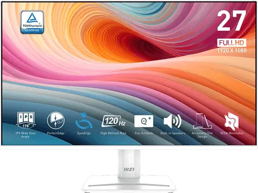 מסך מחשב MSI MP275W E2 27 inch/FHD/120HZ/IPS/1ms/HDMI-DP-VGA-Spk Out לבן