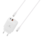 מטען קיר עם כבל TYPE C TO TYPE C בצבע לבן Miracase 18W+20W MWC20PQ1