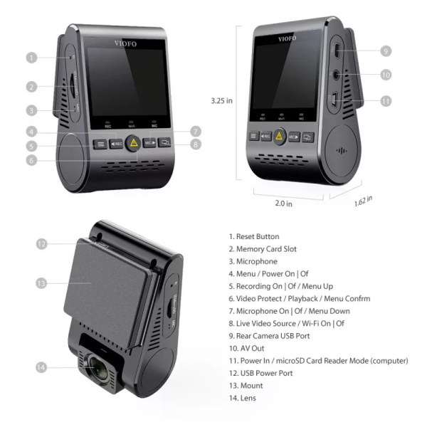 מצלמת דרך לרכב Viofo A129 Qad HD WiFi