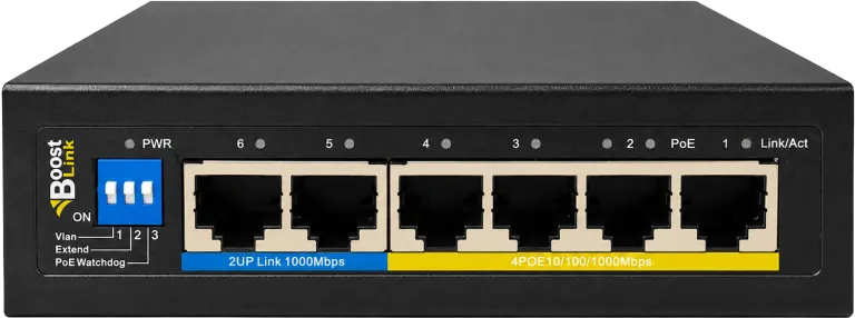 רכזת 4 פורט גיגה POE + אפלינק 2 גיגה נחושת . 60W