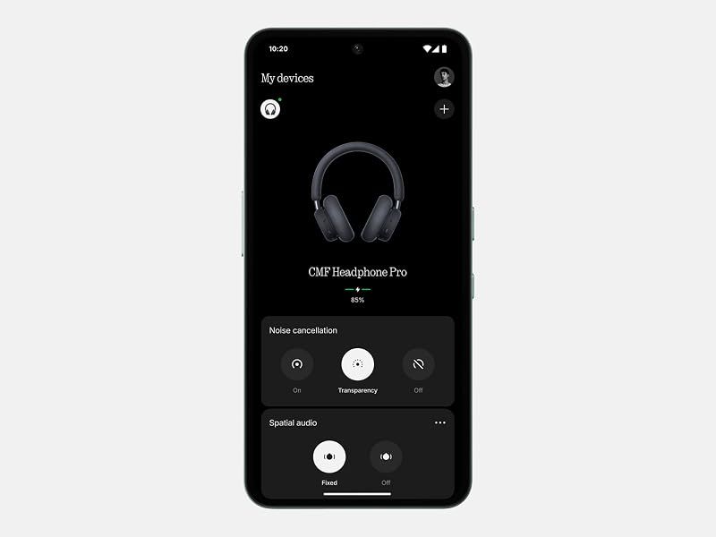 Three smartphone interface screenshots showing dark mode screens with circular controls and icons, displaying app functionality for device control.