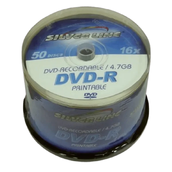 סט של 50 דיסקים PRINTABLEX16-R DVD-R/+R 4.7GB X16 מבית Silver Line