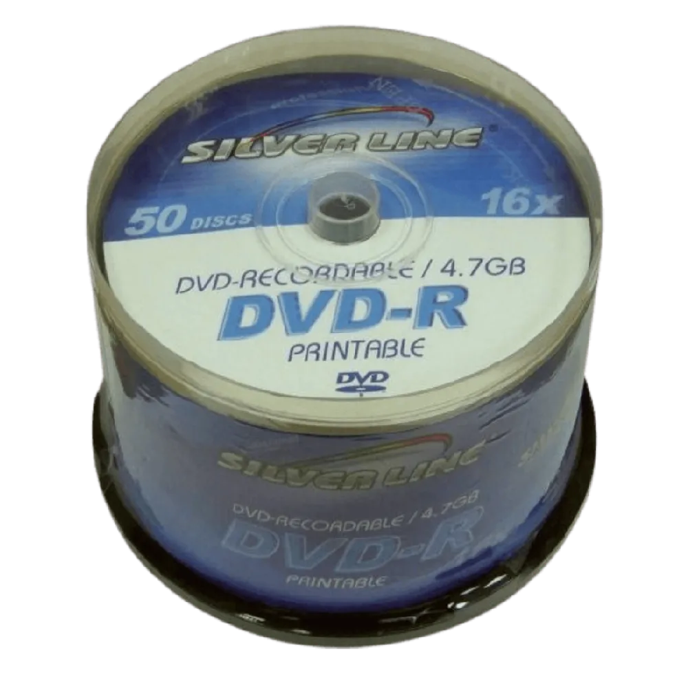 סט של 50 דיסקים PRINTABLEX16-R DVD-R/+R 4.7GB X16 מבית Silver Line