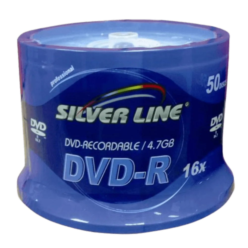 סט של 50 דיסקים CAKEX16-R DVD-R/+R 4.7GB X16 מבית Silver Line
