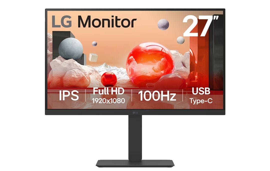 מסך מחשב ''27 Full HD 100hz IPS מקצועי מתכוונן ביחס 16:9 עם חיבור ™USB Type-C תוצרת LG דגם: 27BA650-B