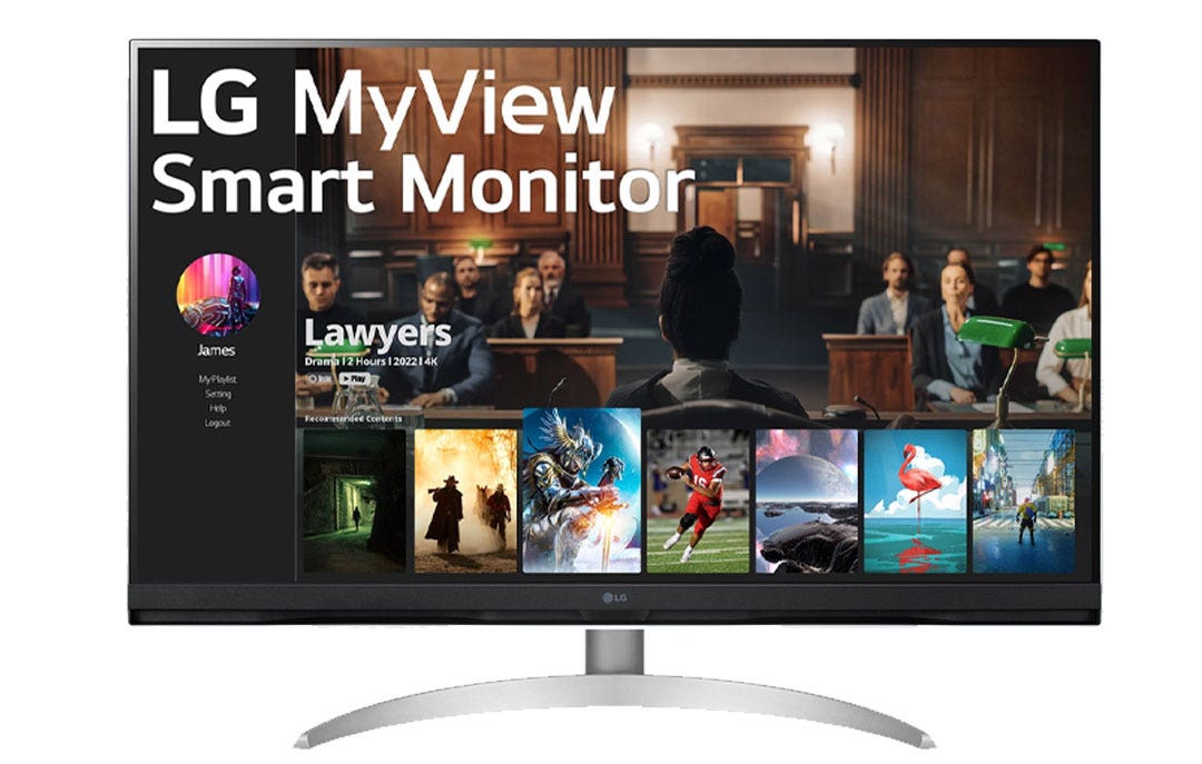 מסך מחשב "32 חכם LG MyView , 4K UHD עם webOS תוצרת LG דגם: 32SQ700S-W