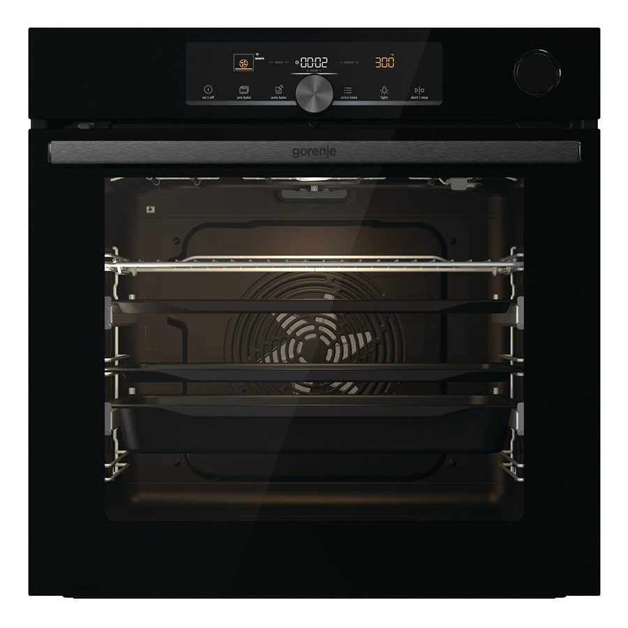 תנור בנוי פירולטי gorenje בגימור זכוכית שחורה דגם OPS84BG
