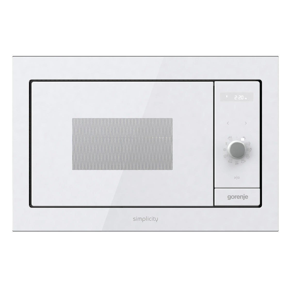 מיקרוגל אינטגרלי משולב גריל gorenje בגימור זכוכית לבנה 23 ליטר דגם BM235G1SYW