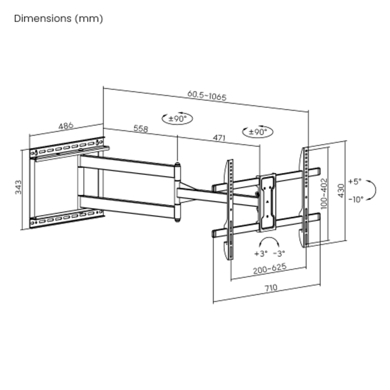 זרוע ארוכה במיוחד דגם LPA84-463XL Fine Texture Black מבית LUMI
