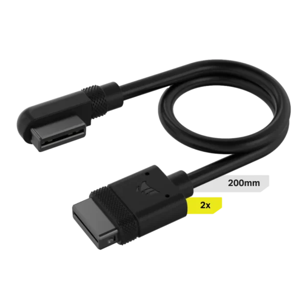 כבל שחור CORSAIR iCUE LINK 2x 200mm, Straight/Slim 90° connectors