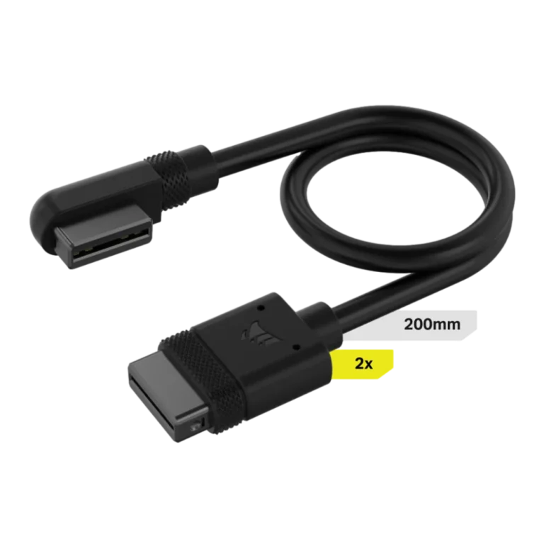 כבל שחור CORSAIR iCUE LINK 2x 200mm, Straight/Slim 90° connectors
