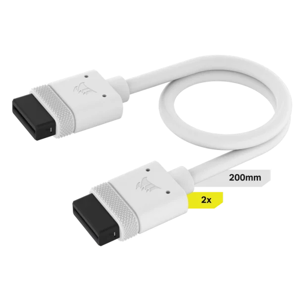 כבל CORSAIR iCUE LINK – 2x כבלים באורך 200 מ״מ עם חיבורים ישרים, – צבע לבן