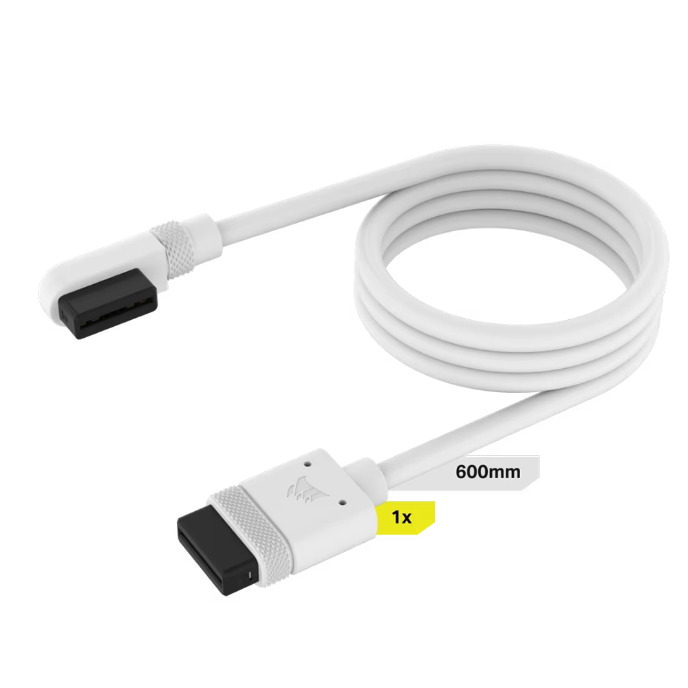 כבל CORSAIR iCUE LINK – כבל יחיד באורך 600 מ״מ עם חיבור ישר וחיבור זווית 90°, צבע לבן כבל CORSAIR iCUE LINK – כבל יחיד באורך 600 מ״מ עם חיבור ישר וחיבור זווית 90°, צבע לבן