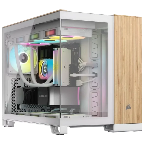 Corsair 6500X – מארז גיימינג Dual-Chamber בגימור לבן ועץ במבוק