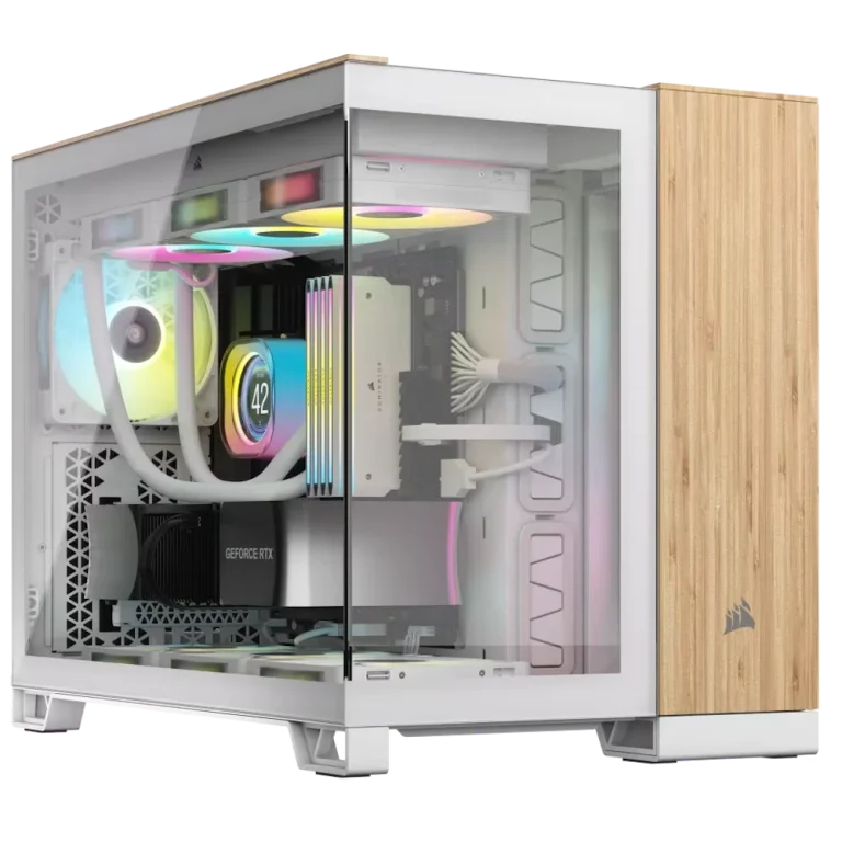 מארז מחשב Corsair 2500X Micro ATX - דגם Dual Chamber בלבן + דמוי עץ במבוק