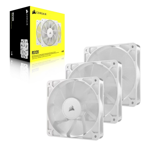 שלישיית מאווררים RS120 120mm מבית CORSAIR – לבן