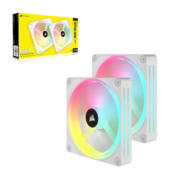 ערכת מאווררי CORSAIR iCUE LINK QX140 RGB עם בקר iCUE LINK – לבן