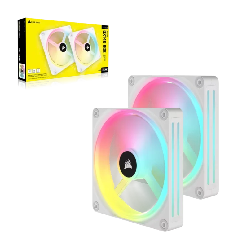 ערכת מאווררי CORSAIR iCUE LINK QX140 RGB עם בקר iCUE LINK – לבן