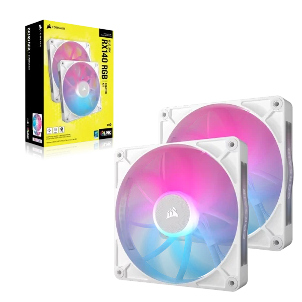CORSAIR RX140 RGB iCUE LINK – זוג מאווררי 140 מ"מ PWM ובקר לבן