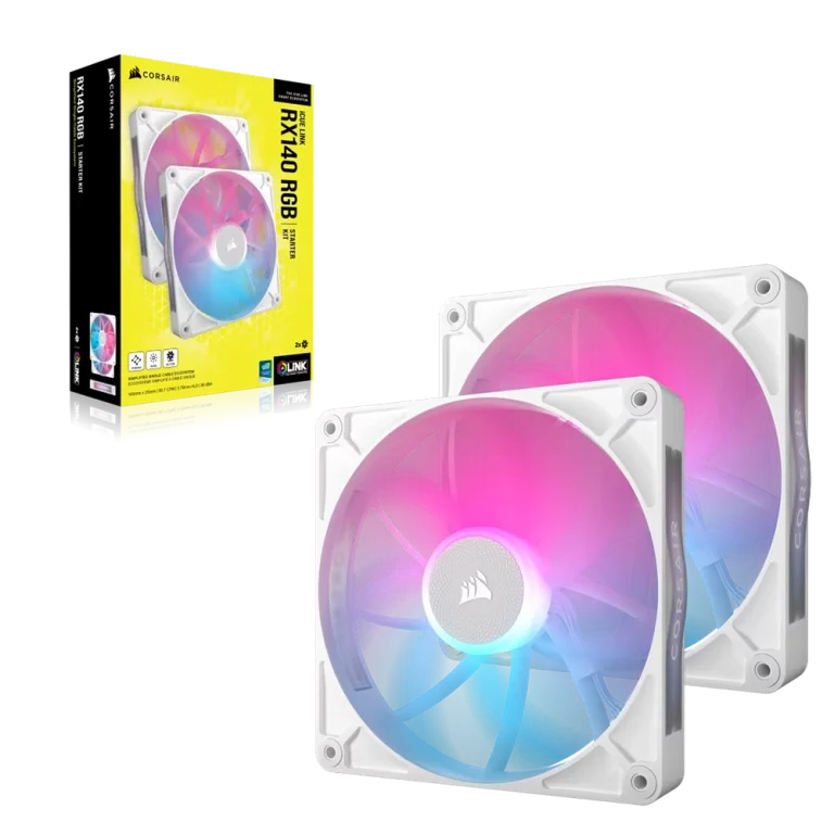 CORSAIR RX140 RGB iCUE LINK – זוג מאווררי 140 מ"מ PWM ובקר לבן