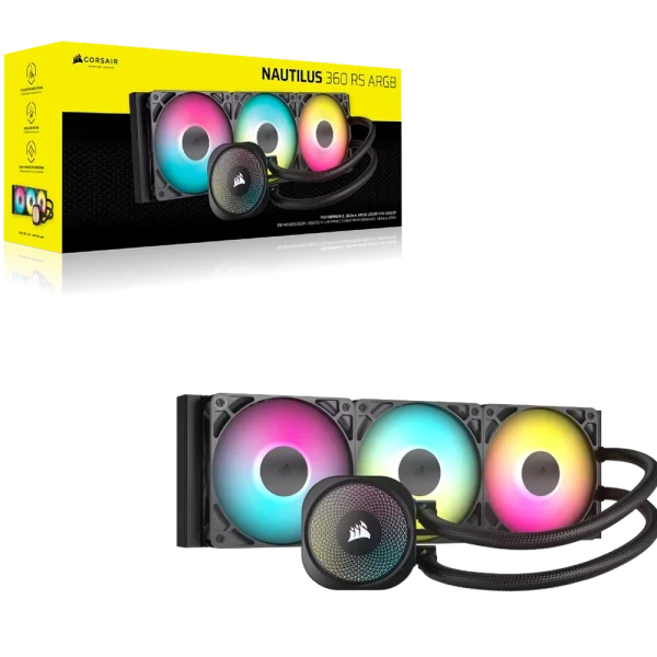 קירור נוזלי למעבד CORSAIR NAUTILUS 360 RS ARGB כולל שלישיית מאווררי RS120 – שחור
