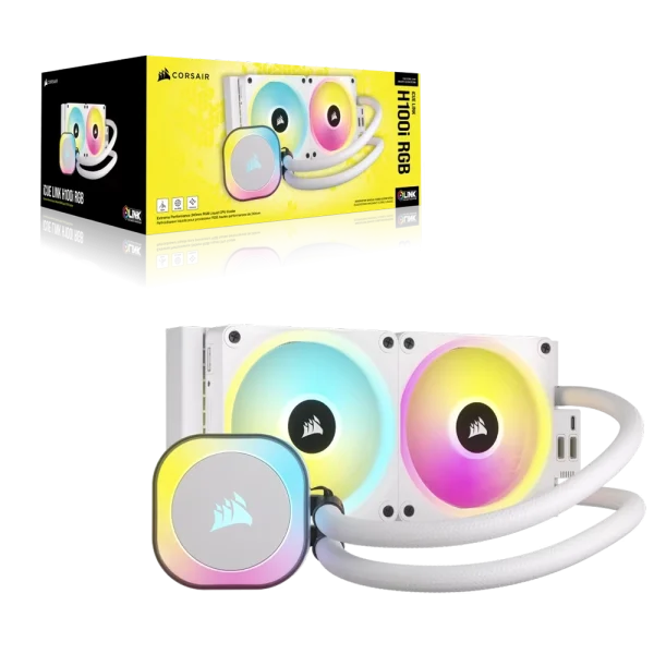 קירור נוזלי למעבד CORSAIR iCUE LINK H100i RGB מבית CORSAIR לבן – כולל בקר LINK ומאווררי QX120