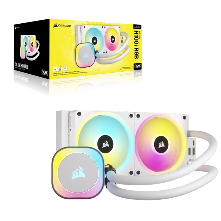 קירור נוזלי למעבד CORSAIR iCUE LINK H100i RGB מבית CORSAIR לבן – כולל בקר LINK ומאווררי QX120