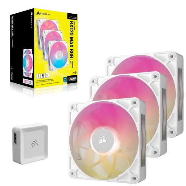 סט מאווררים iCUE LINK RX120 MAX RGB 120mm מבית CORSAIR לבן