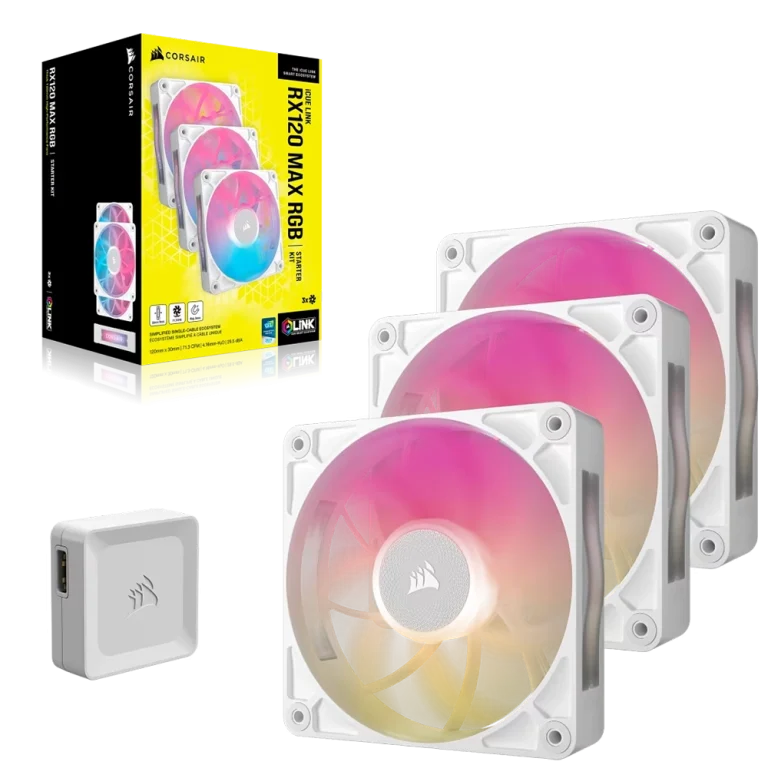 סט מאווררים iCUE LINK RX120 MAX RGB 120mm מבית CORSAIR לבן