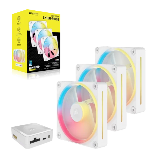 סט מאווררים iCUE LINK LX120‑R RGB 120mm מבית CORSAIR לבן