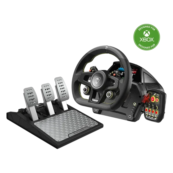 סט הגה ודוושות VelocityOne™ Race – תואם Xbox ו־PC – מבית Turtle Beach