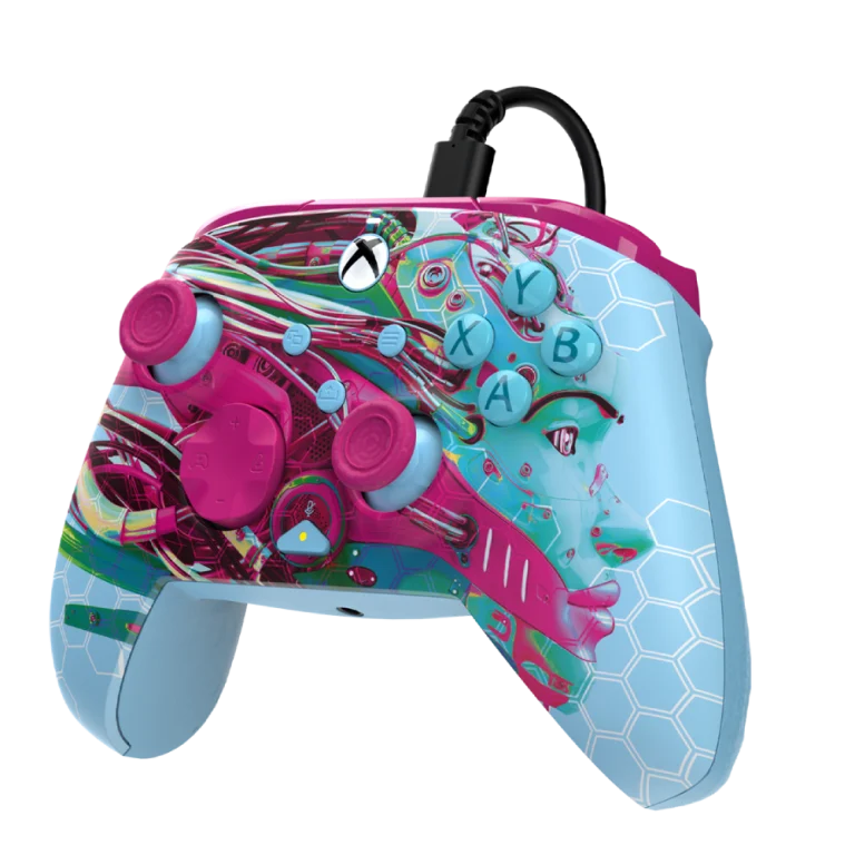 בקר גיימינג חוטי דגם PDP Rematch™ Glow Advanced Wired בצבע תכלת/ורוד מבית Turtle Beach