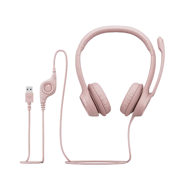 אוזניות עם מיקרופון וחיבור USB Logitech H390 – צבע ורוד