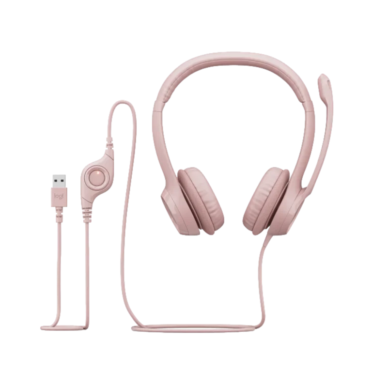 אוזניות עם מיקרופון וחיבור USB Logitech H390 – צבע ורוד