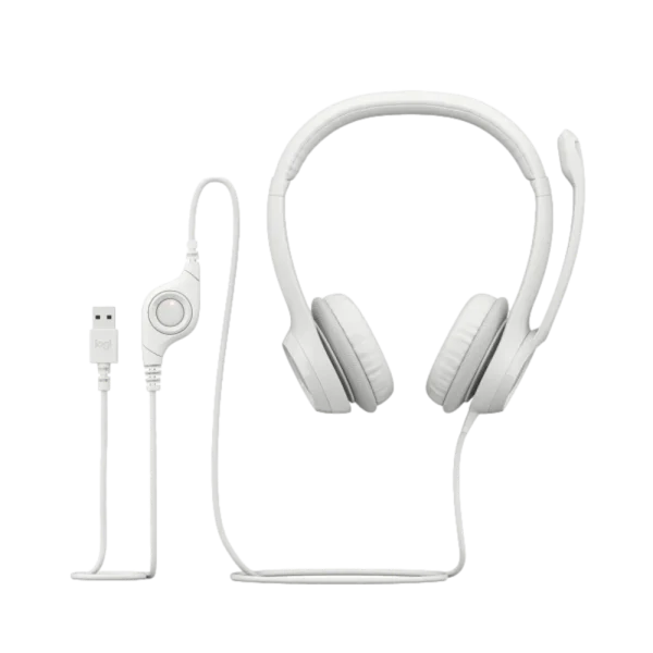 אוזניות עם מיקרופון וחיבור USB Logitech H390 – צבע לבן