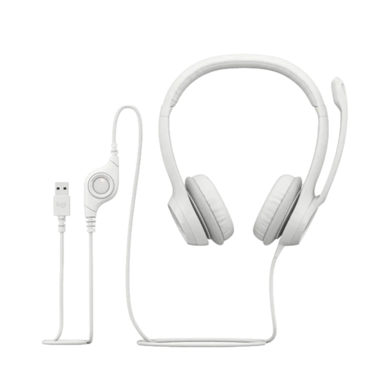 אוזניות עם מיקרופון וחיבור USB Logitech H390 – צבע לבן