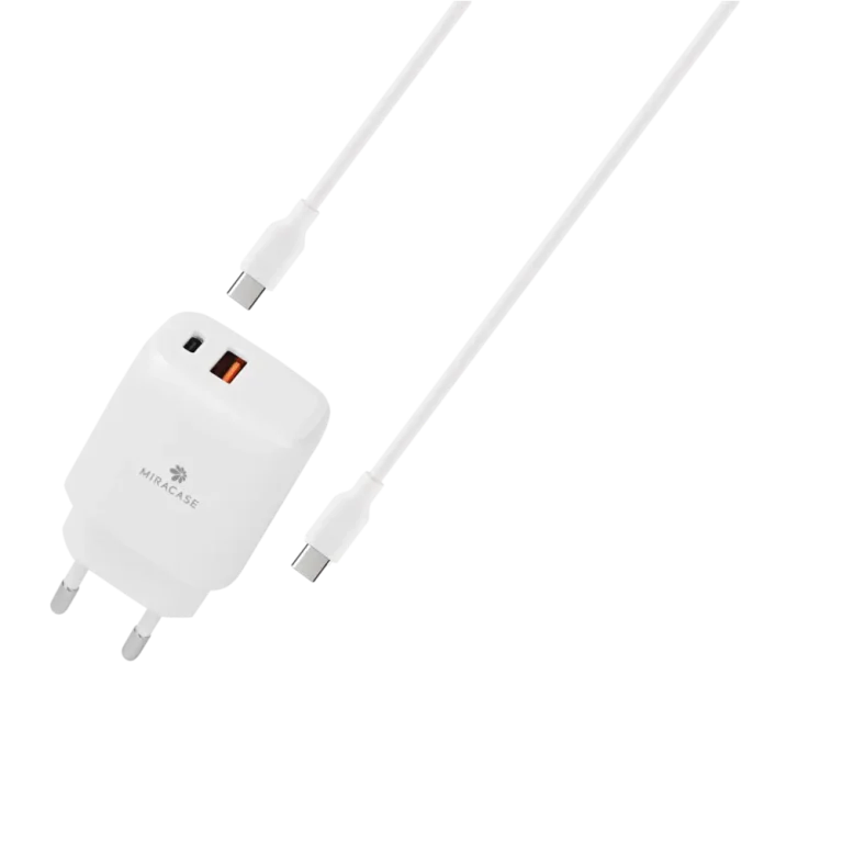 מטען קיר דגם  18W+20W  MWC20כבל TYPE C TO TYPE C בצבע לבן מבית MIRACASE