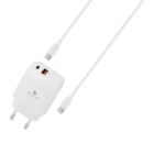 מטען קיר דגם  18W+20W  MWC20כבל TYPE C TO TYPE C בצבע לבן מבית MIRACASE