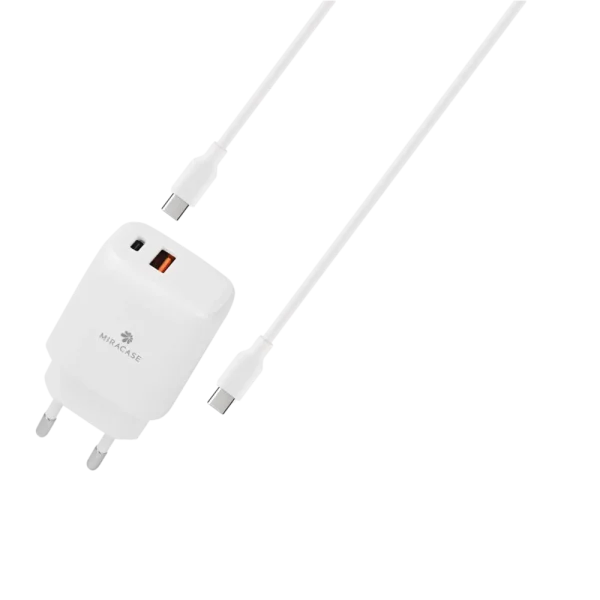 מטען קיר דגם  18W+20W  MWC20כבל TYPE C TO TYPE C בצבע לבן מבית MIRACASE