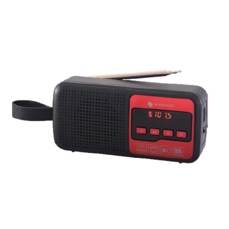 רדיו FM דיגיטלי עם BLUETHOOTH וטעינה סולארית בצבע אדום-שחור