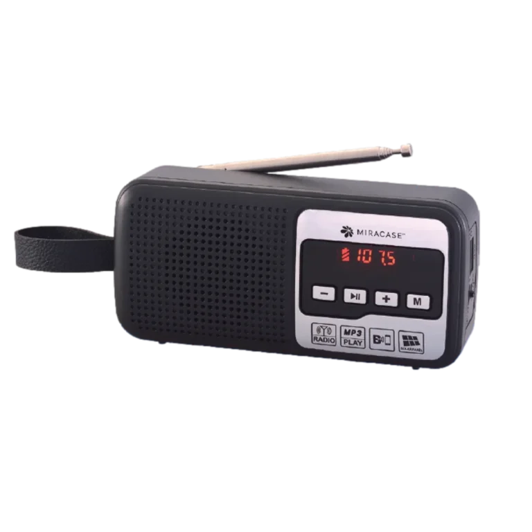 רדיו FM דיגיטלי עם BLUETHOOTH וטעינה סולארית בצבע כסף-שחור