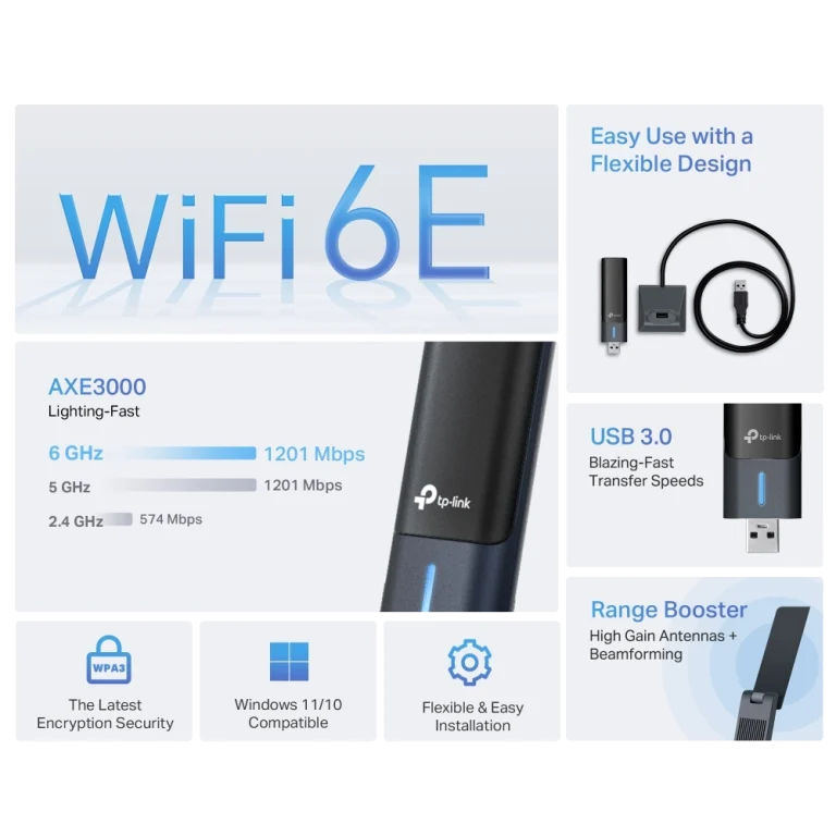 Archer TXE50UH AXE3000 Wi-Fi 6E USB מבית TP-LINK