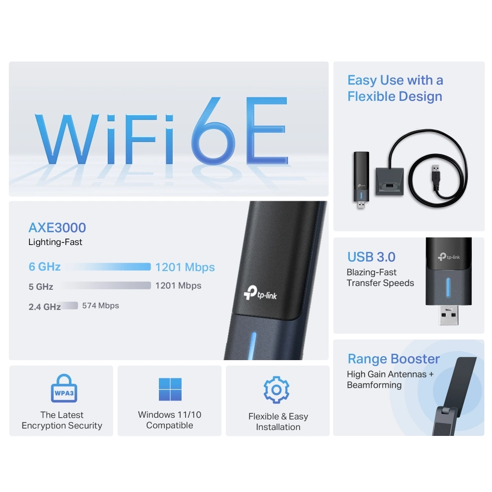 Archer TXE50UH AXE3000 Wi-Fi 6E USB מבית TP-LINK
