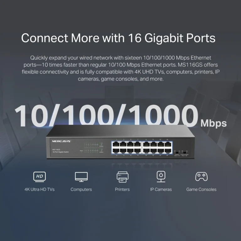 MS116GS 16-P Gigabit Switch מבית MERCUSYS