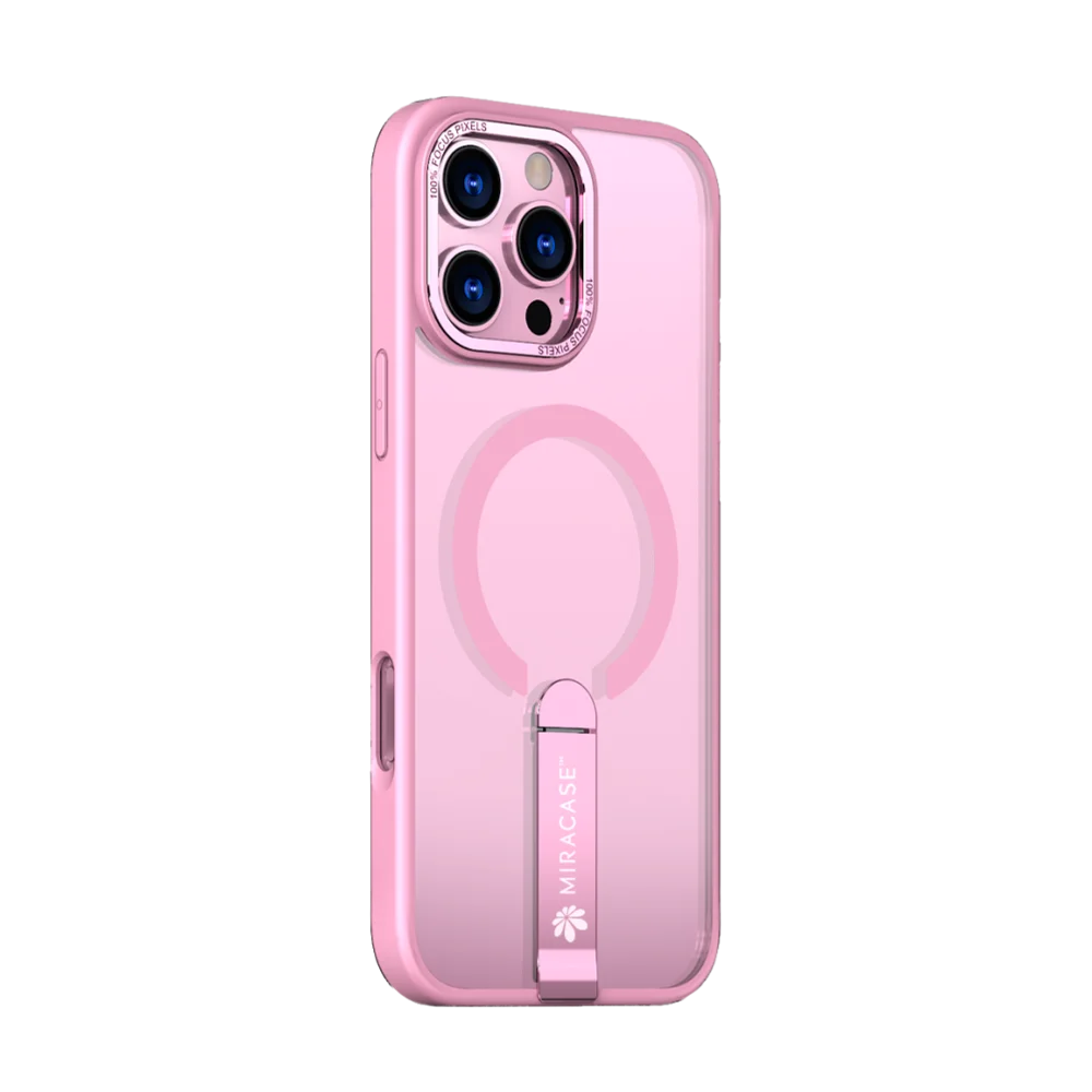 כיסוי MAGSAFE ל-iPhone 16 Pro בצבע ורוד דגם MIRASTAND מבית Miracase כיסוי MAGSAFE ל-iPhone 16 Pro בצבע ורוד דגם MIRASTAND מבית Miracase